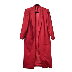 Vtg PAUL STANLEY‎ Lined Wool Gaberdine Coat Lightweight Women 8 Open front Red